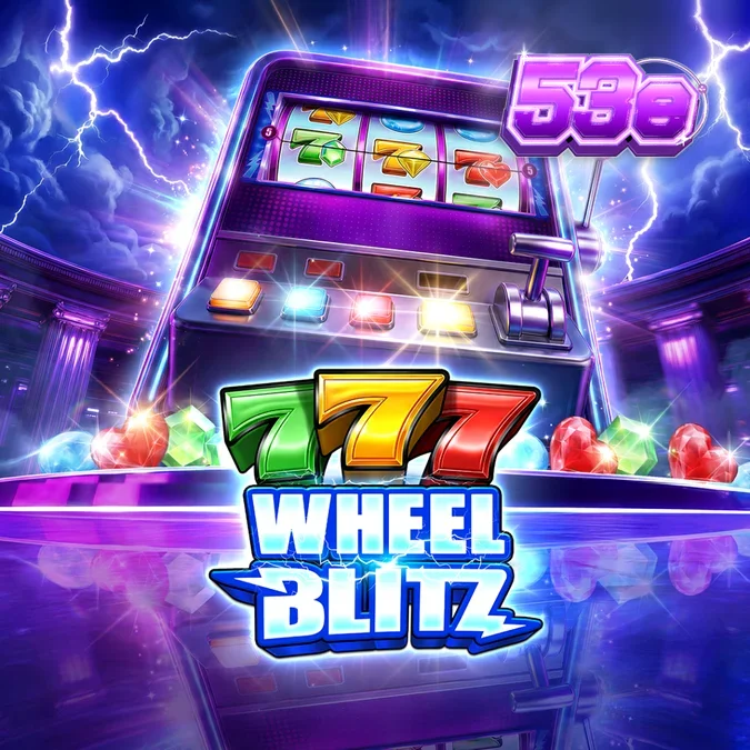 Interface do jogo 777 Wheel Blitz com rolos clássicos e roda de bônus.